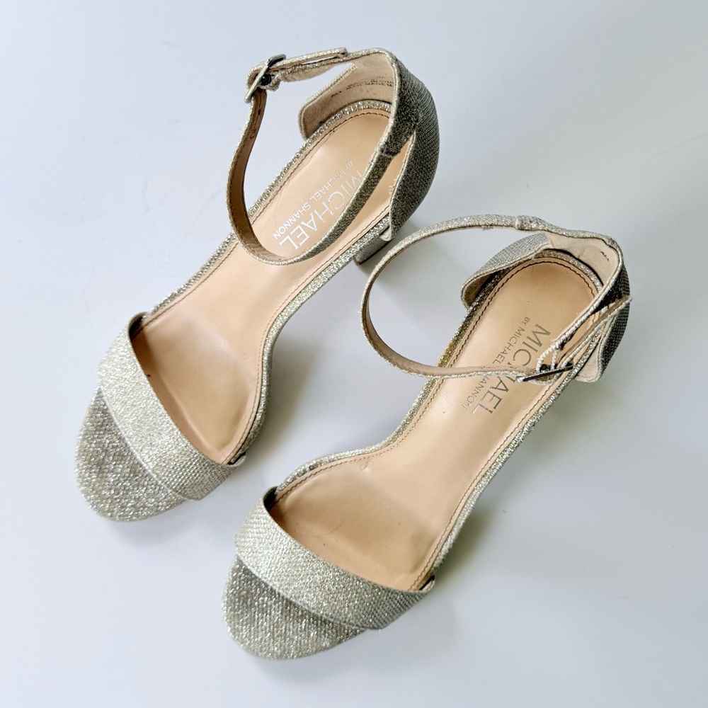 Michael Michael Kors Sascha Silver Glitter High Heel Ankle Strap Sandal 9 - Picture 8 of 15